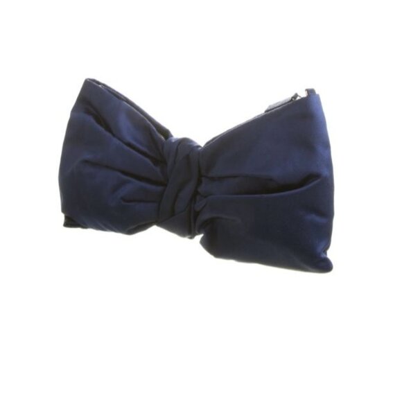 Valentino Midnight Blue Satin Bow Clutch With Zip Closures - Picture 2 of 10
